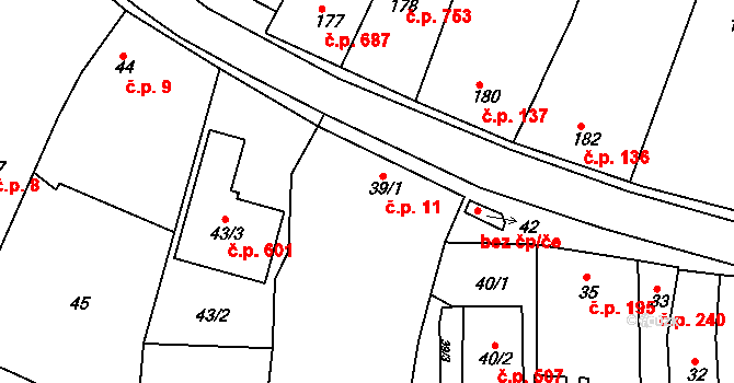 Blučina 11 na parcele st. 39/1 v KÚ Blučina, Katastrální mapa