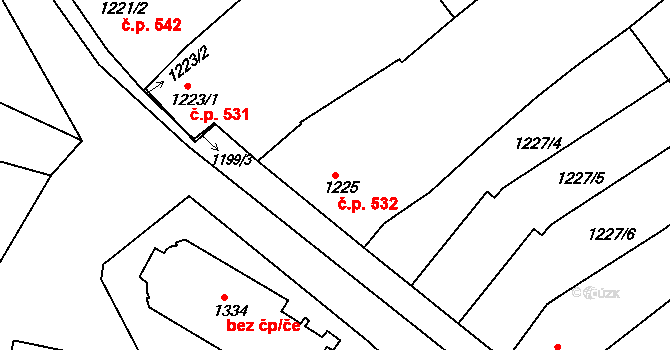 Ořechov 532 na parcele st. 1225 v KÚ Ořechov, Katastrální mapa