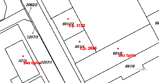 Šumperk 2885 na parcele st. 691/4 v KÚ Šumperk, Katastrální mapa