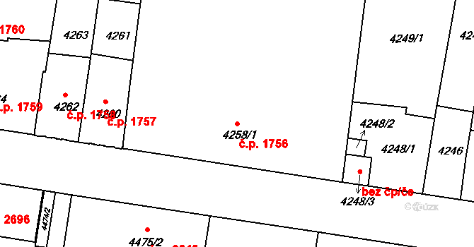 České Budějovice 3 1756, České Budějovice na parcele st. 4258/1 v KÚ České Budějovice 3, Katastrální mapa