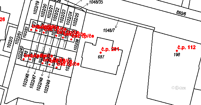 Ohrazenice 291 na parcele st. 687 v KÚ Ohrazenice u Turnova, Katastrální mapa