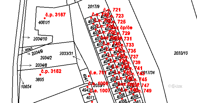 Hodonín 730 na parcele st. 4040 v KÚ Hodonín, Katastrální mapa
