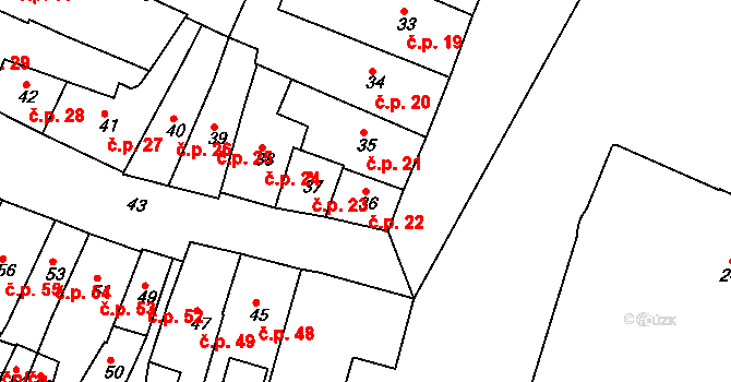 Jemnice 22 na parcele st. 36 v KÚ Jemnice, Katastrální mapa