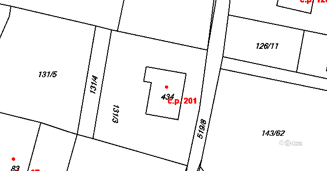 Čižice 201 na parcele st. 434 v KÚ Čižice, Katastrální mapa