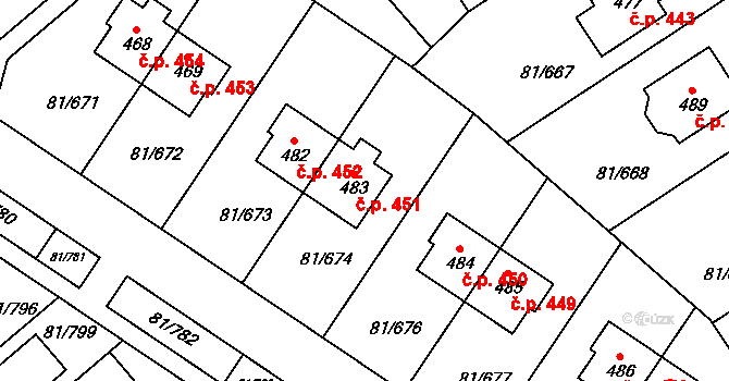 Nupaky 451 na parcele st. 483 v KÚ Nupaky, Katastrální mapa