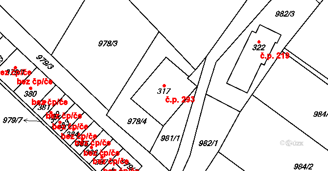 Bozkov 293 na parcele st. 317 v KÚ Bozkov, Katastrální mapa