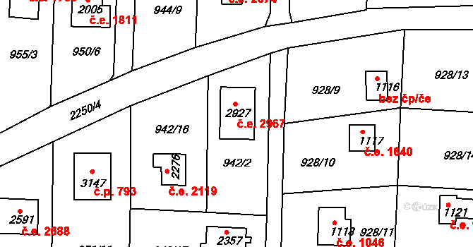 Litice 2967, Plzeň na parcele st. 2927 v KÚ Valcha, Katastrální mapa