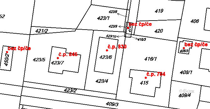 Skřečoň 830, Bohumín na parcele st. 423/6 v KÚ Skřečoň, Katastrální mapa