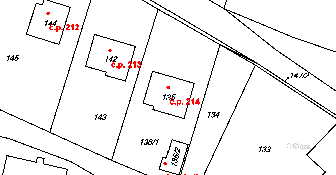 Netvořice 214 na parcele st. 135 v KÚ Netvořice, Katastrální mapa