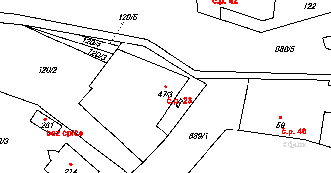 Mostiště 23, Velké Meziříčí na parcele st. 47/4 v KÚ Mostiště u Velkého Meziříčí, Katastrální mapa