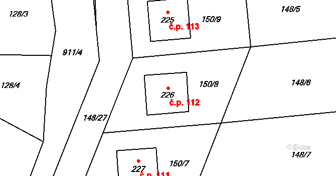 Polichno 112, Luhačovice na parcele st. 226 v KÚ Polichno, Katastrální mapa