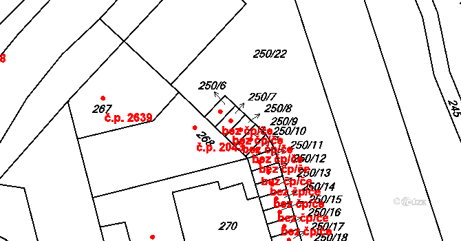 Kladno 42243882 na parcele st. 250/7 v KÚ Kladno, Katastrální mapa