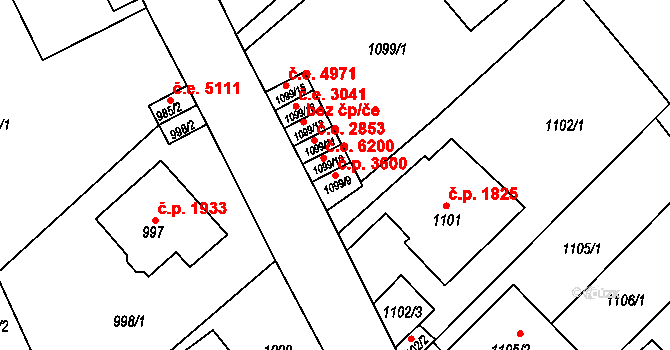 Ústí nad Labem-centrum 3600, Ústí nad Labem na parcele st. 1099/9 v KÚ Ústí nad Labem, Katastrální mapa