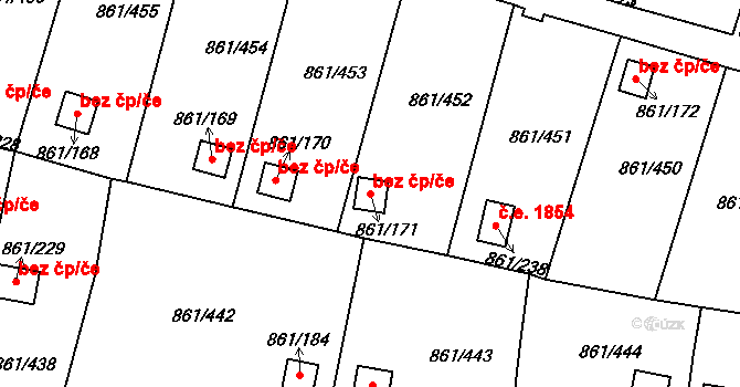 Bílina 45055882 na parcele st. 861/171 v KÚ Bílina-Újezd, Katastrální mapa