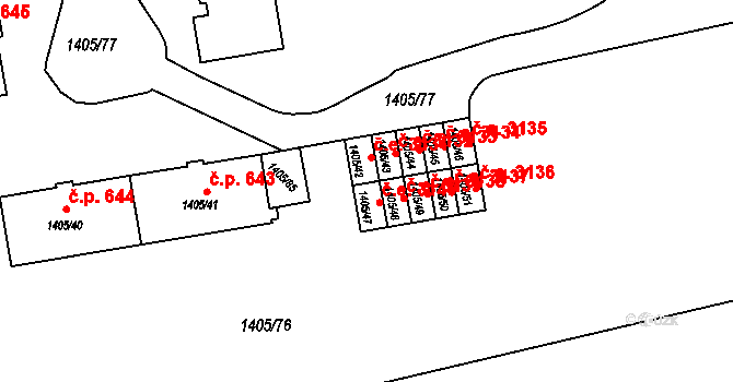 Prostřední Suchá 3140, Havířov na parcele st. 1405/47 v KÚ Prostřední Suchá, Katastrální mapa