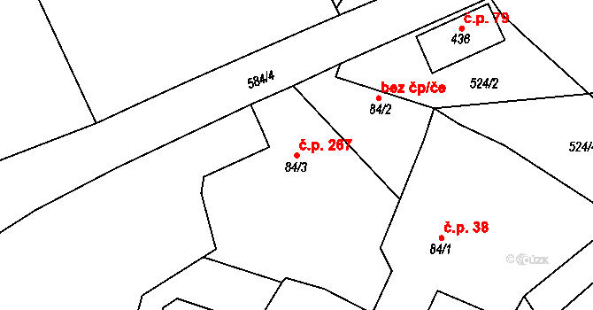 Tmaň 267 na parcele st. 84/3 v KÚ Tmaň, Katastrální mapa