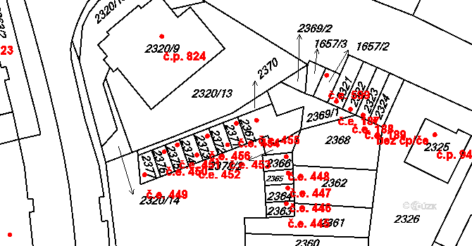 Hustopeče 454 na parcele st. 2371 v KÚ Hustopeče u Brna, Katastrální mapa
