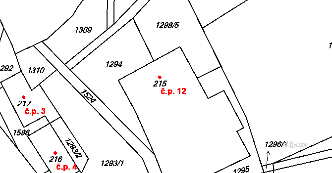 Malinné 12, Prosetín na parcele st. 215 v KÚ Prosetín u Hlinska, Katastrální mapa