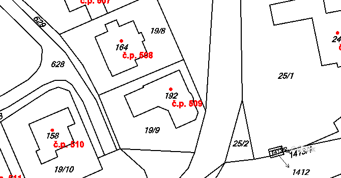 Dlouhá Loučka 509 na parcele st. 192 v KÚ Horní Dlouhá Loučka, Katastrální mapa