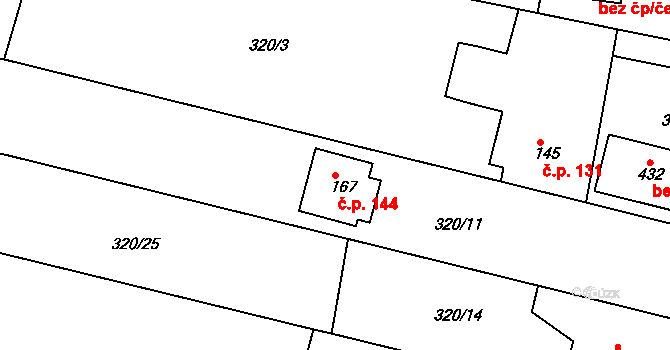 Smrkovice 144, Písek na parcele st. 167 v KÚ Smrkovice, Katastrální mapa