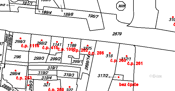 Choceň 286 na parcele st. 3225 v KÚ Choceň, Katastrální mapa