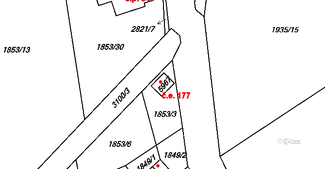 Chrudim III 177, Chrudim na parcele st. 5967 v KÚ Chrudim, Katastrální mapa
