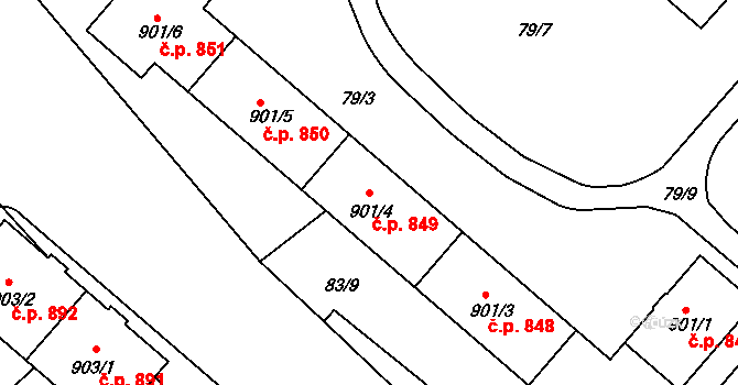 Neratovice 849 na parcele st. 901/4 v KÚ Neratovice, Katastrální mapa