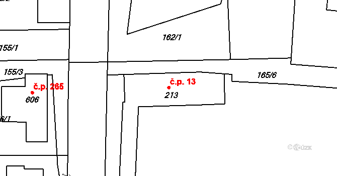 Dražice 13 na parcele st. 213 v KÚ Dražice u Tábora, Katastrální mapa