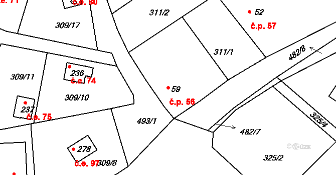 Červené Záhoří 56, Chotoviny na parcele st. 59 v KÚ Červené Záhoří, Katastrální mapa