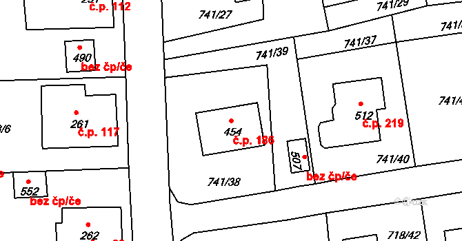 Dolní Kamenice 186, Česká Kamenice na parcele st. 454 v KÚ Dolní Kamenice, Katastrální mapa