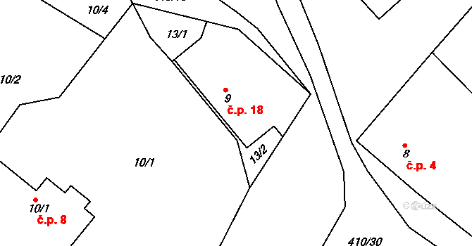 Seník 18, Jankovice na parcele st. 9 v KÚ Seník, Katastrální mapa