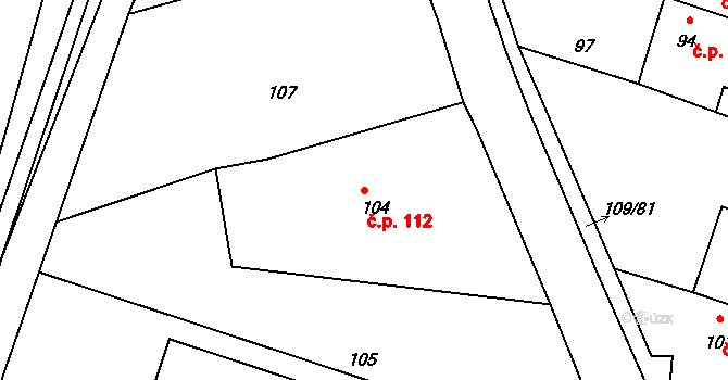 Lhota Rapotina 112 na parcele st. 104 v KÚ Lhota Rapotina, Katastrální mapa