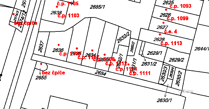 Mohelnice 1112 na parcele st. 2633 v KÚ Mohelnice, Katastrální mapa