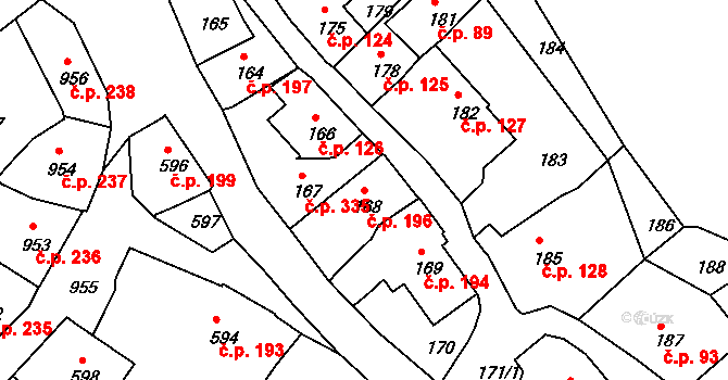 Štramberk 196 na parcele st. 168 v KÚ Štramberk, Katastrální mapa