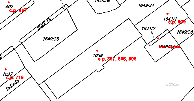 Štramberk 806,807,808 na parcele st. 1639 v KÚ Štramberk, Katastrální mapa