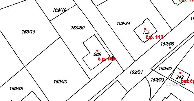 Tuchoraz 165 na parcele st. 268 v KÚ Tuchoraz, Katastrální mapa