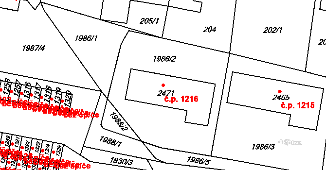 Pacov 1216 na parcele st. 2471 v KÚ Pacov, Katastrální mapa