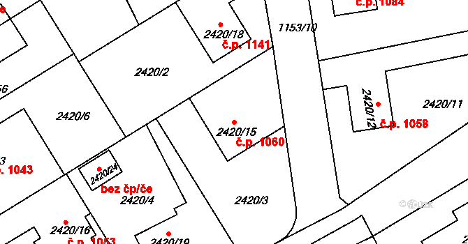 Rychnov nad Kněžnou 1060 na parcele st. 2420/15 v KÚ Rychnov nad Kněžnou, Katastrální mapa