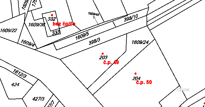 Bolehošťská Lhota 49, Bolehošť na parcele st. 203 v KÚ Bolehošť, Katastrální mapa