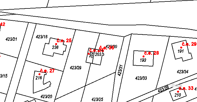 Hluchov 36 na parcele st. 203 v KÚ Hluchov, Katastrální mapa