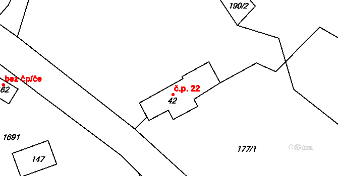 Kovářov 22, Potštát na parcele st. 42 v KÚ Kovářov u Potštátu, Katastrální mapa