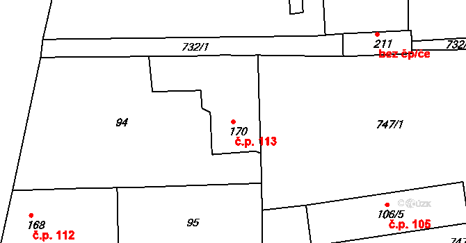 Oplocany 113 na parcele st. 170 v KÚ Oplocany, Katastrální mapa