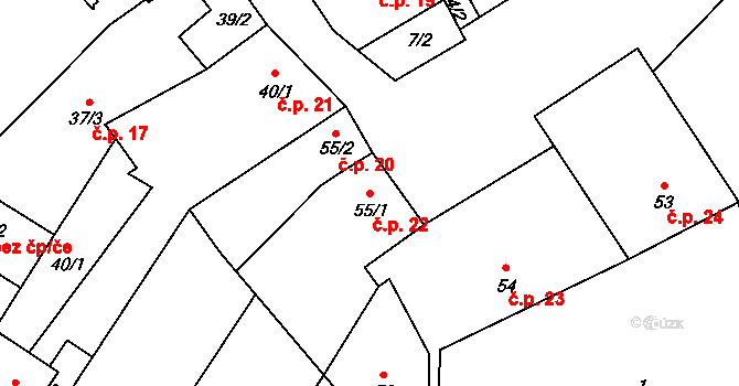 Přerov XI-Vinary 22, Přerov na parcele st. 55/1 v KÚ Vinary u Přerova, Katastrální mapa