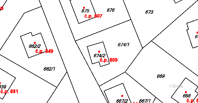 Zruč nad Sázavou 809 na parcele st. 674/2 v KÚ Zruč nad Sázavou, Katastrální mapa