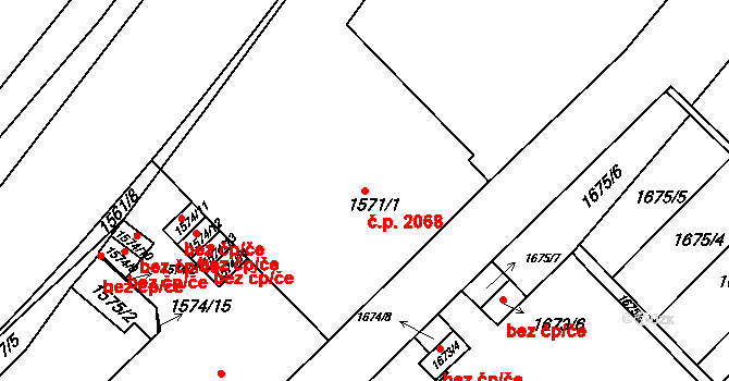 Mělník 2068 na parcele st. 1571/1 v KÚ Mělník, Katastrální mapa