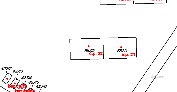 Albeřice 22, Verušičky na parcele st. 652/2 v KÚ Albeřice u Hradiště, Katastrální mapa