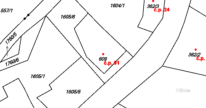 Loučná nad Nisou 91, Janov nad Nisou na parcele st. 609 v KÚ Loučná nad Nisou, Katastrální mapa