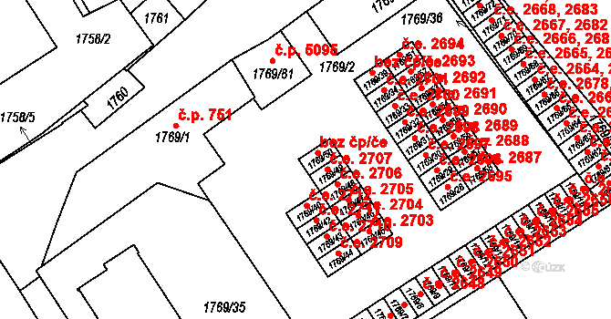 Jihlava 2708 na parcele st. 1769/50 v KÚ Jihlava, Katastrální mapa
