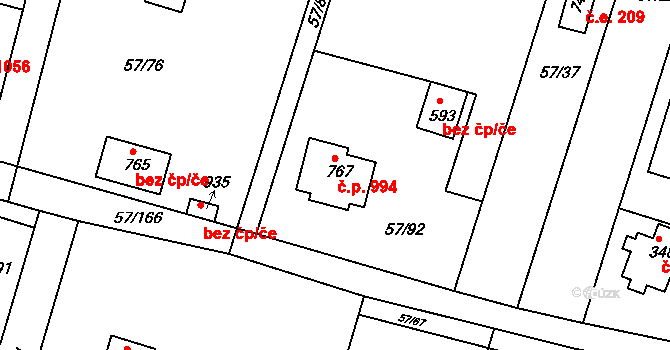 Oleško 994, Březová-Oleško na parcele st. 767 v KÚ Oleško u Zvole, Katastrální mapa