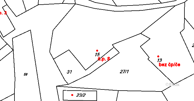 Pejškov 8, Tišnov na parcele st. 15 v KÚ Pejškov u Tišnova, Katastrální mapa